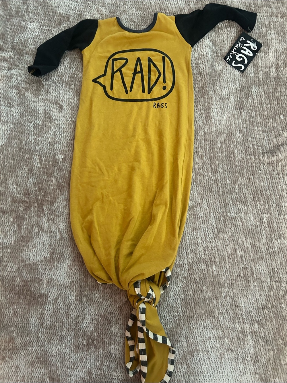 RAGS - Rad! Knotted Baby Gown - Mustard Yellow & Black